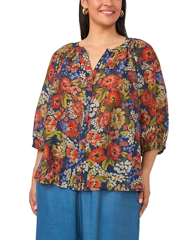 Vince Camuto Plus Raglan-Sleeve Button-Down Blouse
