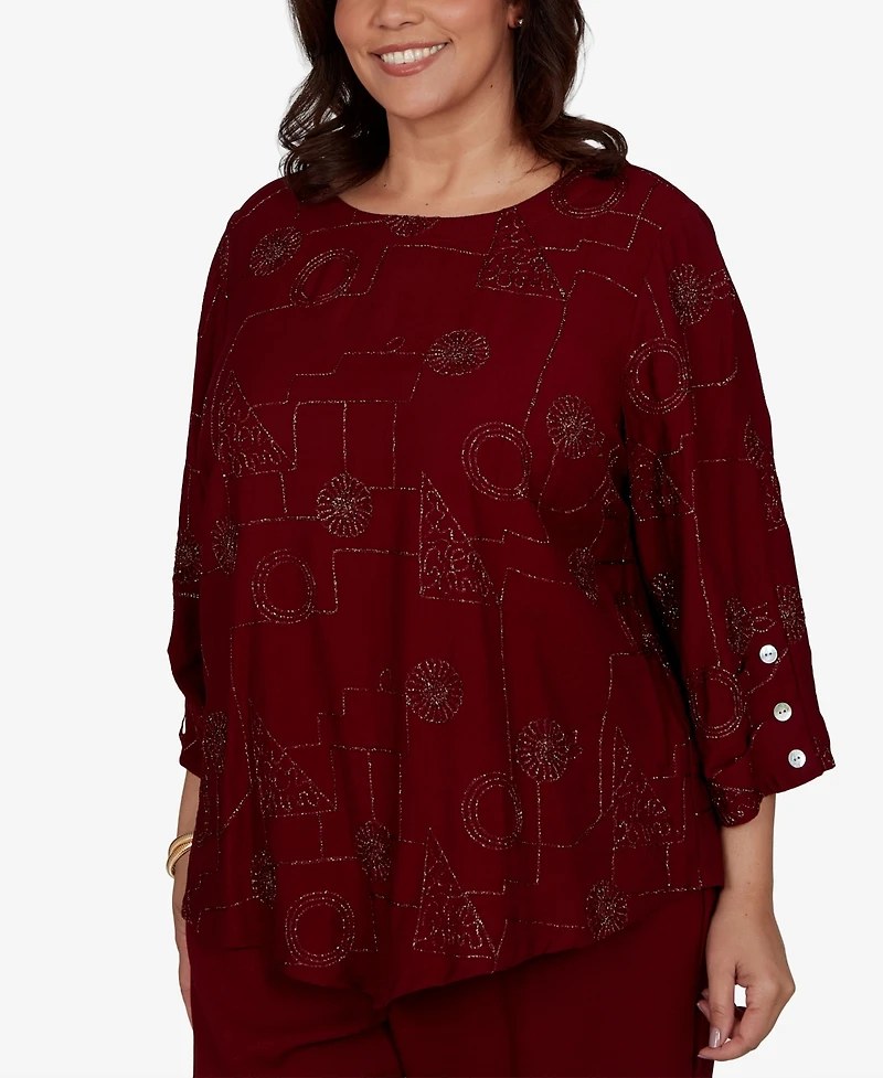 Alfred Dunner Plus Union Square Sparkle Soutache Geo Floral Top