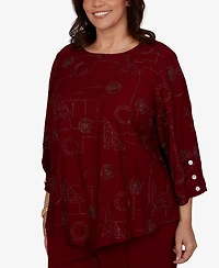 Alfred Dunner Plus Union Square Sparkle Soutache Geo Floral Top