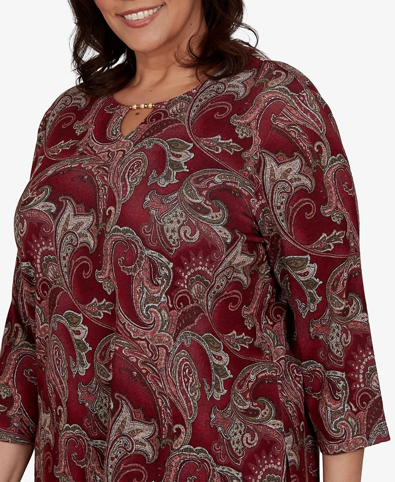 Alfred Dunner Plus Union Square Paisley Scroll Melange Knit Top