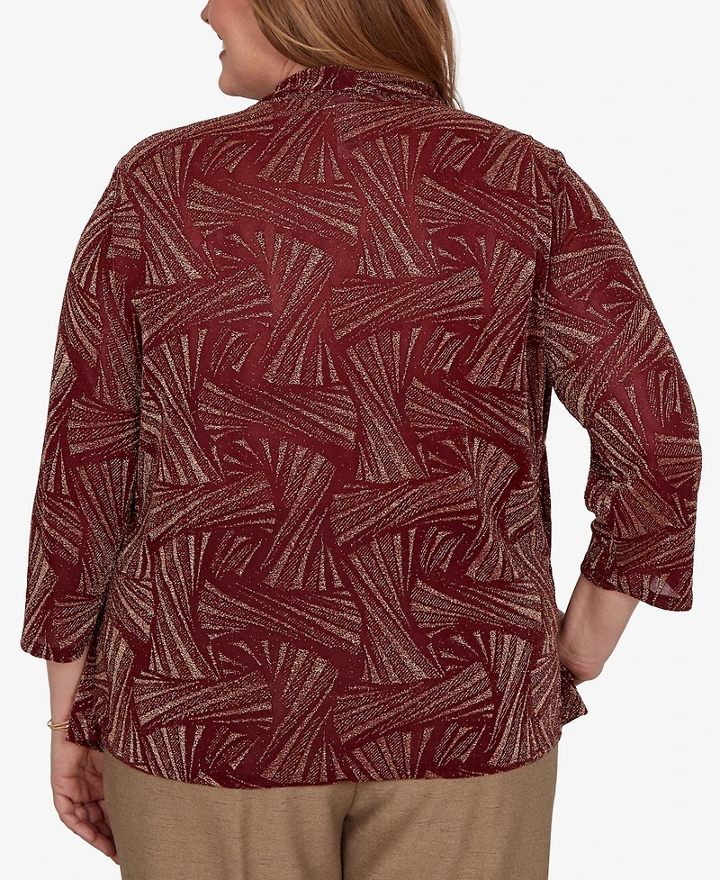 Alfred Dunner Plus Union Square Shimmer Abstract Two One Top with Necklace