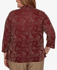 Alfred Dunner Plus Union Square Shimmer Abstract Two One Top with Necklace
