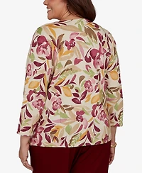 Alfred Dunner Plus Union Square Floral Painterly Print Shimmer Sweater