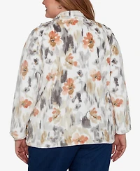 Alfred Dunner Plus Classic Watercolor Floral Cozy Zip Jacket