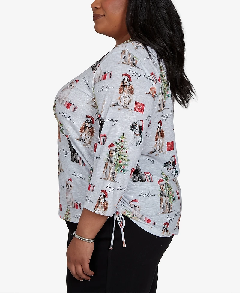 Alfred Dunner Plus Classic Gift Giving Dogs Knit Top