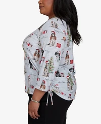 Alfred Dunner Plus Classic Gift Giving Dogs Knit Top