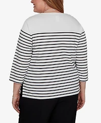 Alfred Dunner Plus Classic Poinsettia Stripe Knit Top