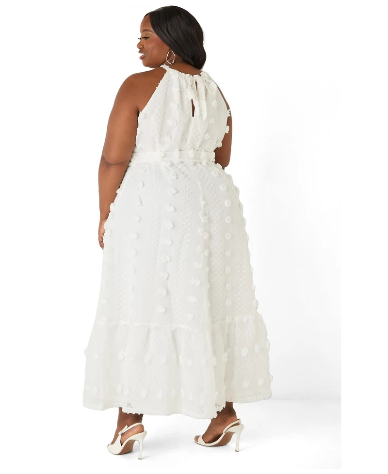 Ashley Stewart Women's Plus Pompom Gauze Maxi Dress