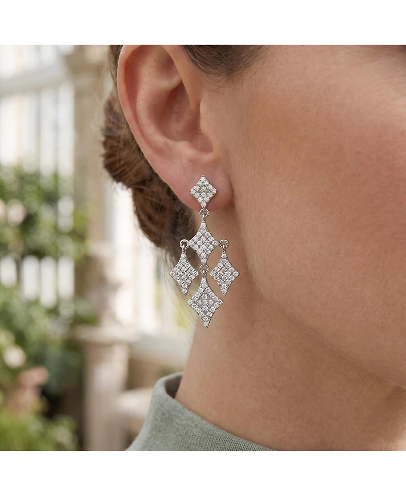 Sterling Silver White Gold Plated Cubic Zirconia Chandelier Dangling Earrings
