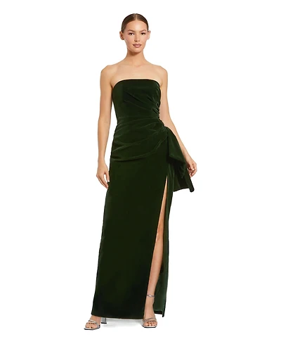 Mac Duggal Women's Strapless High Slit Draped Velvet Gown