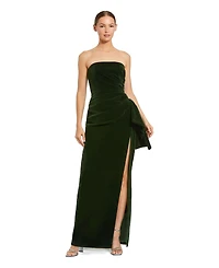 Mac Duggal Women's Strapless High Slit Draped Velvet Gown