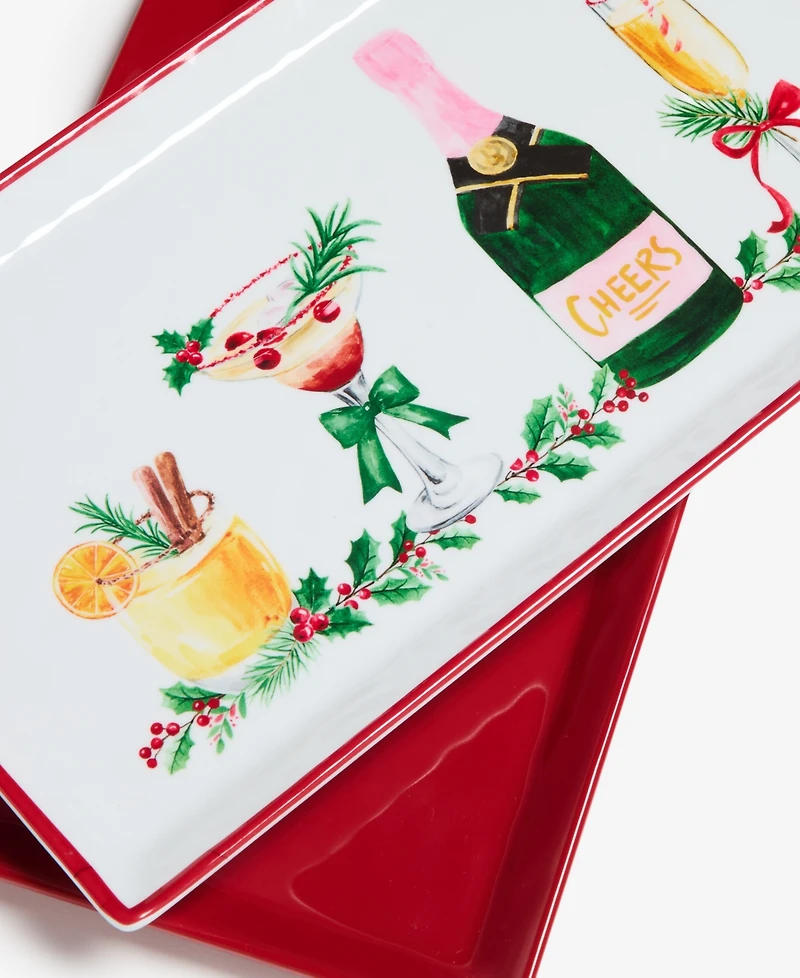 Tinsel And Frost Melamine Cocktail-Print Tray, Set of 2