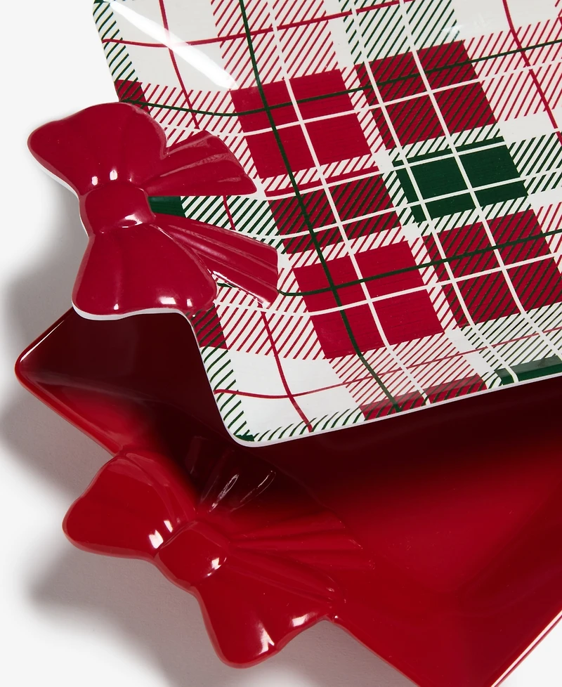 Tinsel And Frost Melamine Tartan Plaid Bow Tray, Set of 2