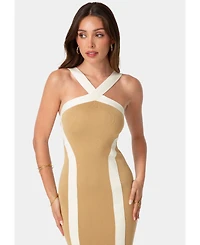 Bebe Womens Sweater Contrast Halter Maxi Dress
