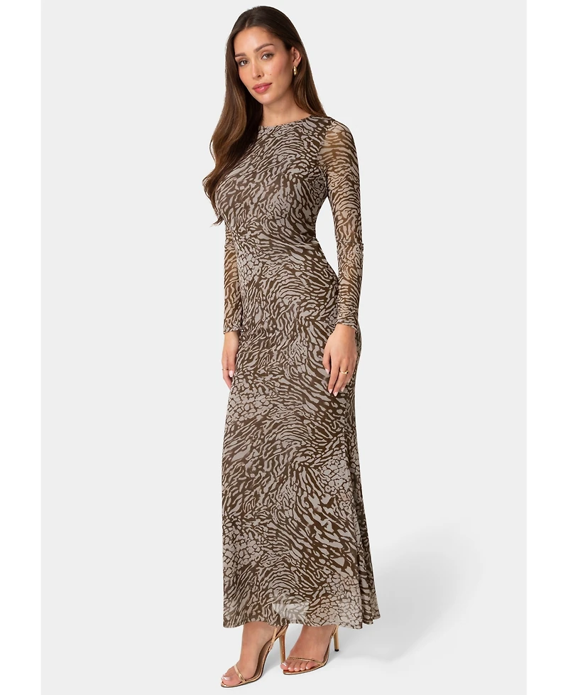 Bebe Womens Long Sleeve Mesh Maxi Dress