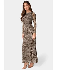 Bebe Womens Long Sleeve Mesh Maxi Dress