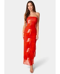 Bebe Women's Printed Mesh Strapless Maxi Dress