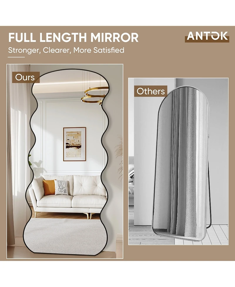Antok Full Length Mirror, 71"x32" Wavy Mirror Full Length with Stand for Bedroom, Living Room Cloakroom