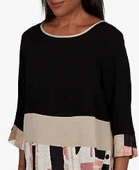 Alfred Dunner Petite Travel Advisory Spliced Patchwork Woven Top