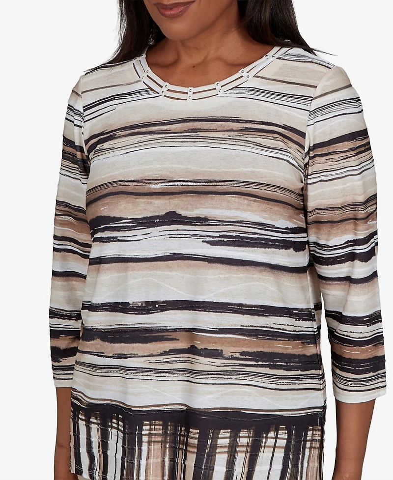 Alfred Dunner Petite Travel Advisory Scratched Stripes Knit Top