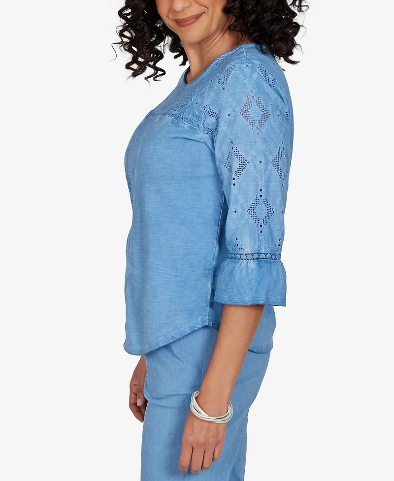 Alfred Dunner Petite Provence Center Diamond Tonal Applique Top