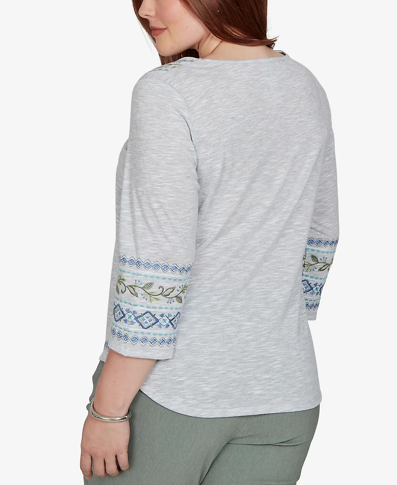 Alfred Dunner Petite Provence Center Diamond Embroidered Top
