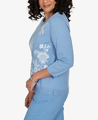 Alfred Dunner Petite Provence Lacey Floral Embroidered Sweater