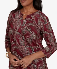 Alfred Dunner Petite Union Square Paisley Scroll Melange Knit Top