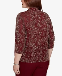 Alfred Dunner Petite Union Square Shimmer Abstract Two One Top with Necklace