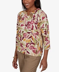 Alfred Dunner Petite Union Square Floral Painterly Print Shimmer Sweater