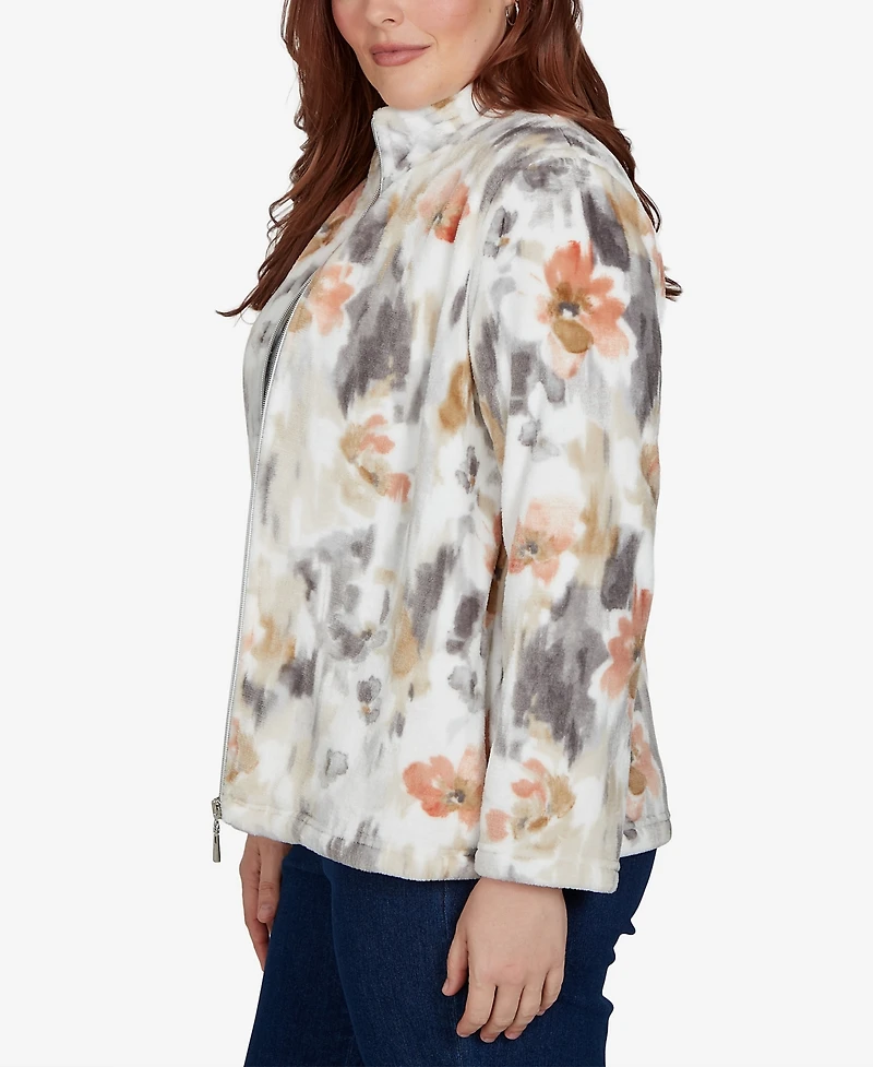 Alfred Dunner Petite Classic Watercolor Floral Cozy Zip Jacket