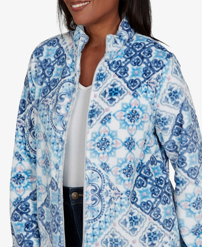 Alfred Dunner Petite Classic Soft Medallion Zip Front Jacket