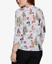 Alfred Dunner Petite Classic Gift Giving Dogs Knit Top