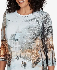 Alfred Dunner Petite Classic Christmas The City Knit Top