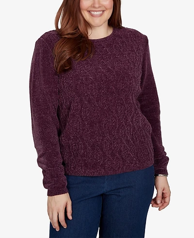 Alfred Dunner Petite Classic Cable Pullover Chenille Sweater
