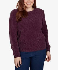 Alfred Dunner Petite Classic Cable Pullover Chenille Sweater