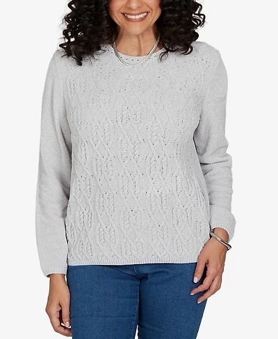 Alfred Dunner Petite Classic Cable Pullover Chenille Sweater