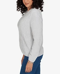 Alfred Dunner Petite Classic Cable Pullover Chenille Sweater