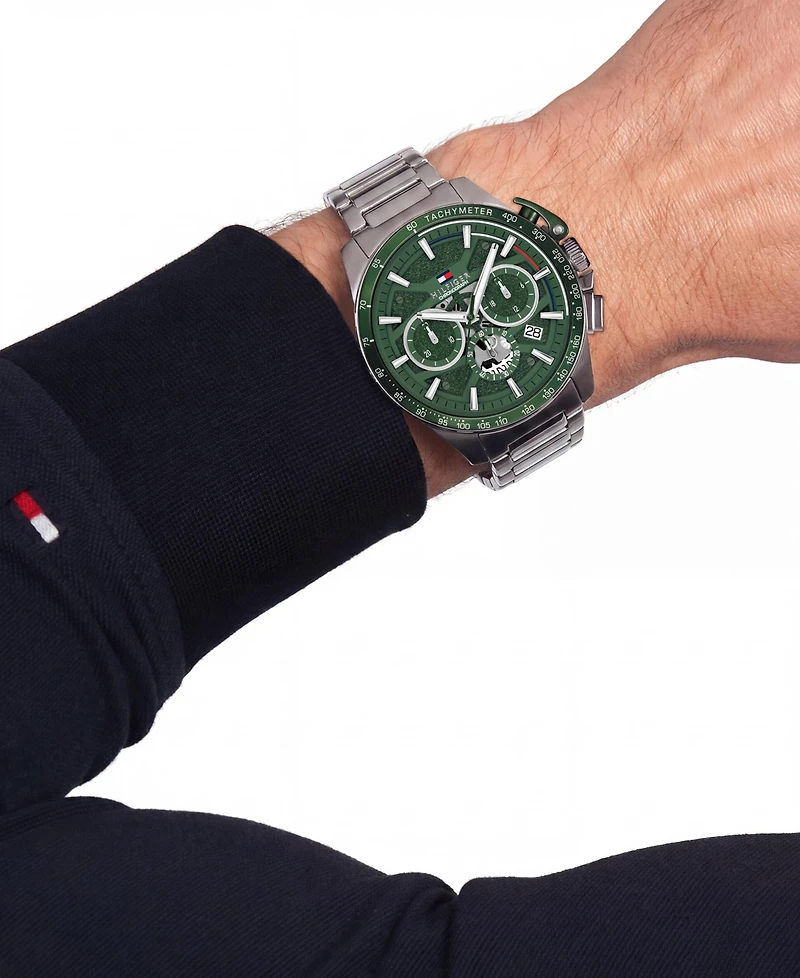 Tommy Hilfiger Men's Chronograph Silver-Tone Stainless Steel Bracelet Watch 44mm