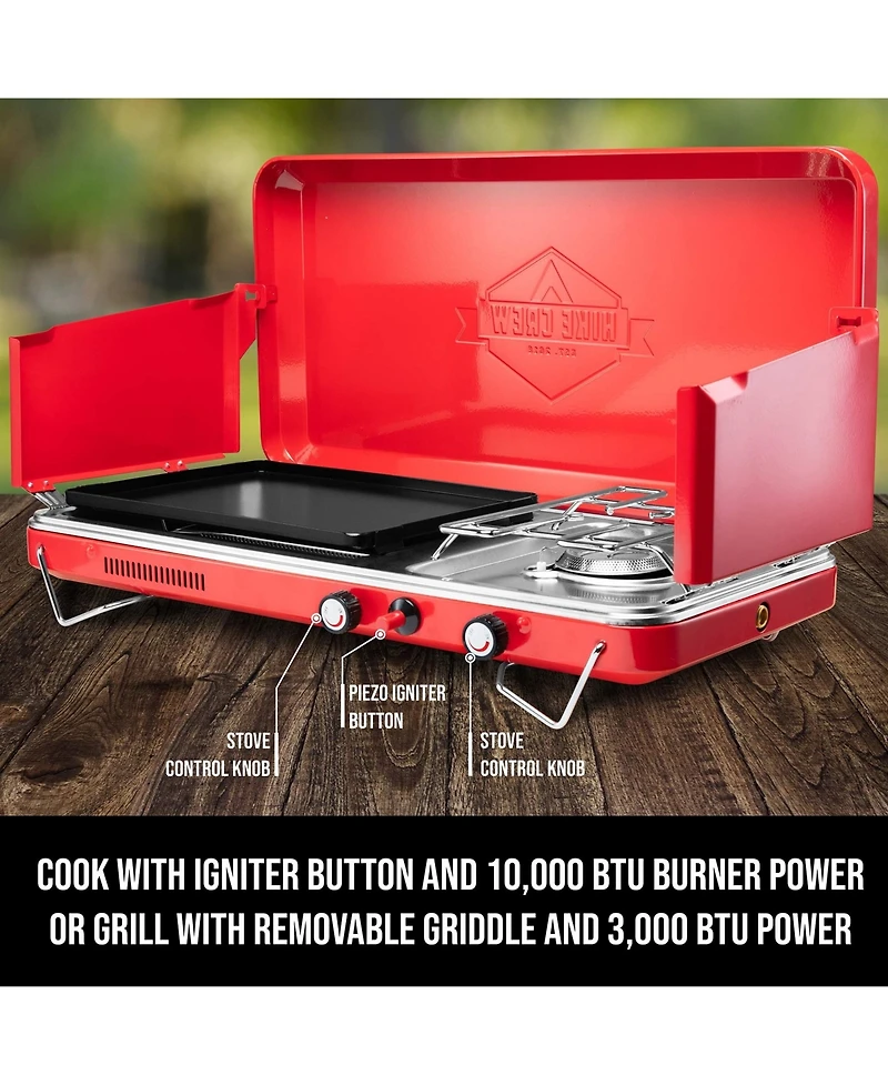 Hike Crew 2-in-1 Gas Camping Stove, Camping Grill & Stove with Igniter and Stainless Drip Tray