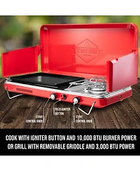Hike Crew 2-in-1 Gas Camping Stove, Camping Grill & Stove with Igniter and Stainless Drip Tray