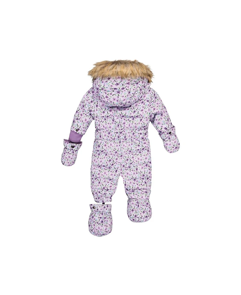 Deux par Baby Girl ( 6M to 24 M ) Original One Piece Puffy Snowsuit with Removable Mittens and Boots Printed Mini Flowers