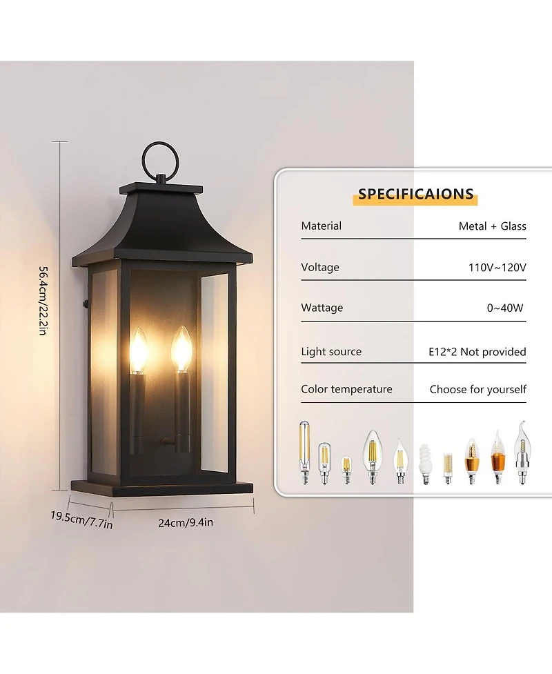 Asagikoiai 2-Pack Aluminum Outdoor Wall Lantern Lights, Large Waterproof Garage Porch Light