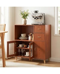 Gymax 36'' Sideboard Buffet Cabinet with Open Compartment 2 Drawers and 3 Doors for Kitchen