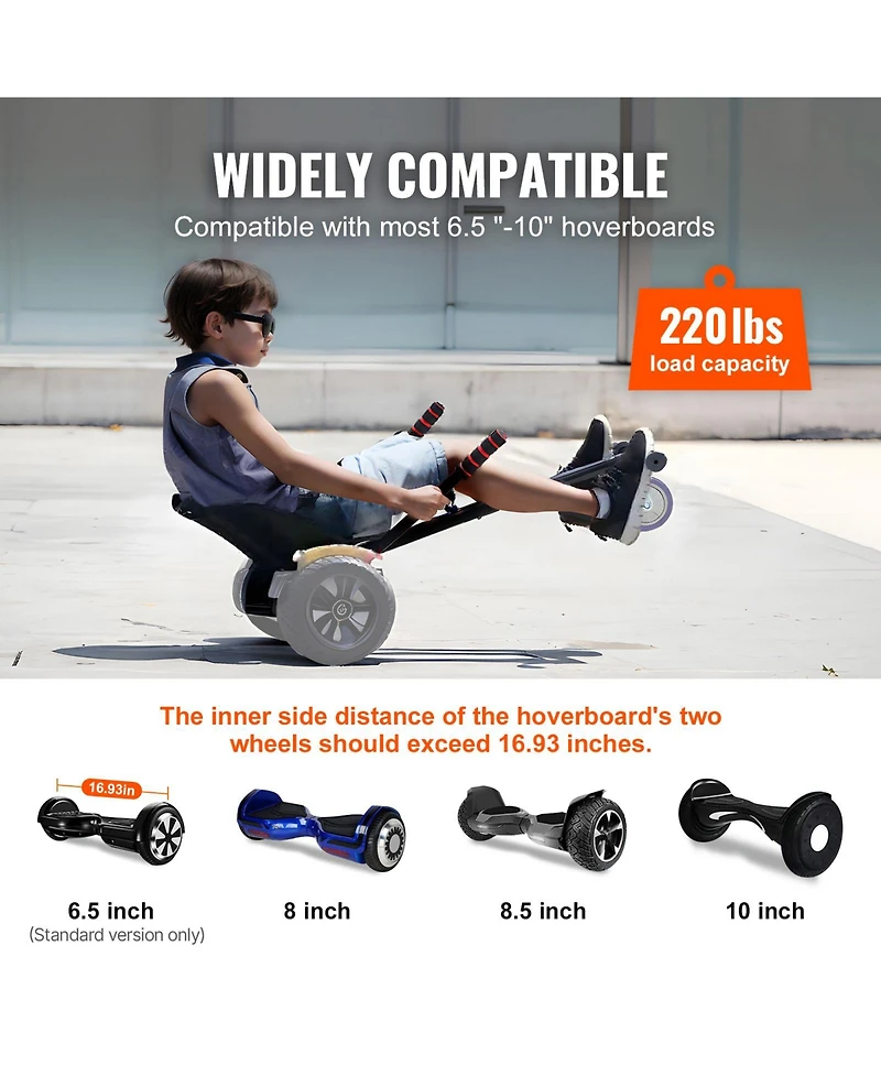 Sevorley Hoverboard Go-Kart Seat Attachment for Kids and Adults, Adjustable Frame, Fits 6.5" to 10" Boards
