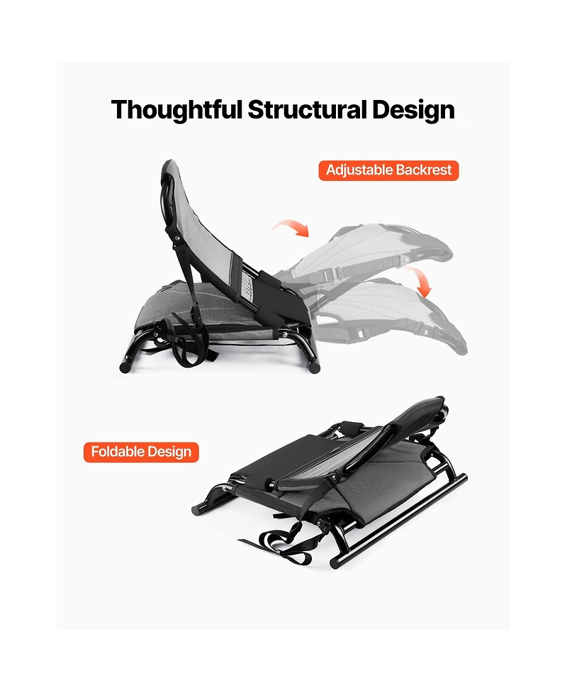 Sevorley Foldable Kayak Seat with Adjustable Back Support, 1.3" Raised Cushion and Aluminum Alloy Frame