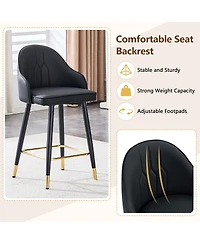 Clihome 2 Piece Pu Leather Bar Stools, Counter Height with Gold Footrest Dining Chairs