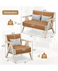 Costway 3 Piece Living Room Furniture Set with Rubber Wood Frame, Padded Seat