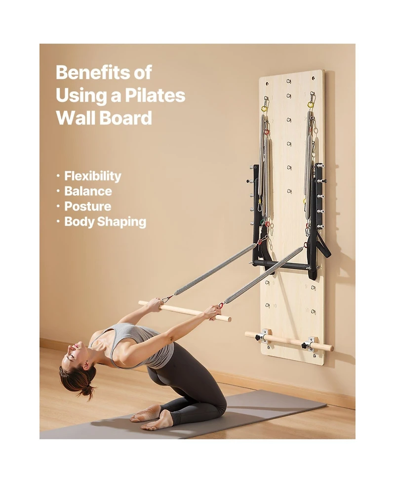 Sevorley Wall Mounted Pilates Reformer, Maple Springboard with Resistance Springs
