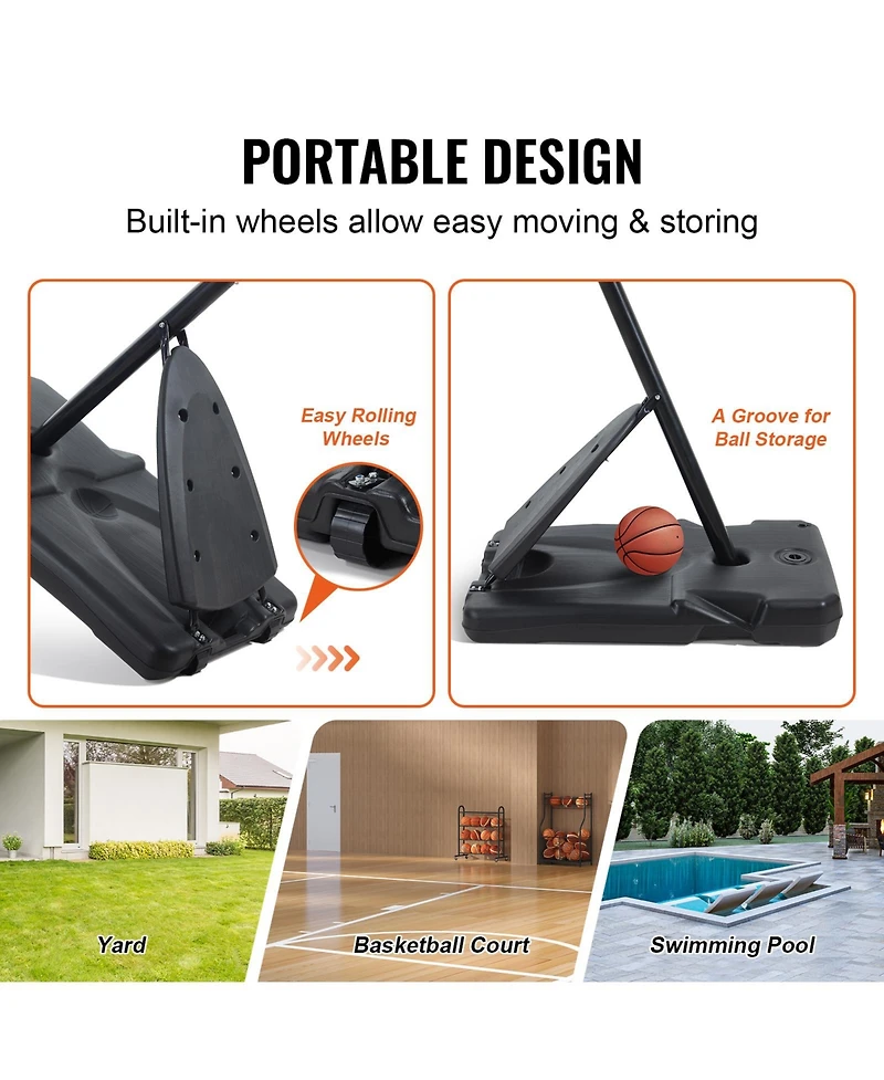 Sevorley Portable Basketball Hoop, 7.6-10 ft Adjustable Height System